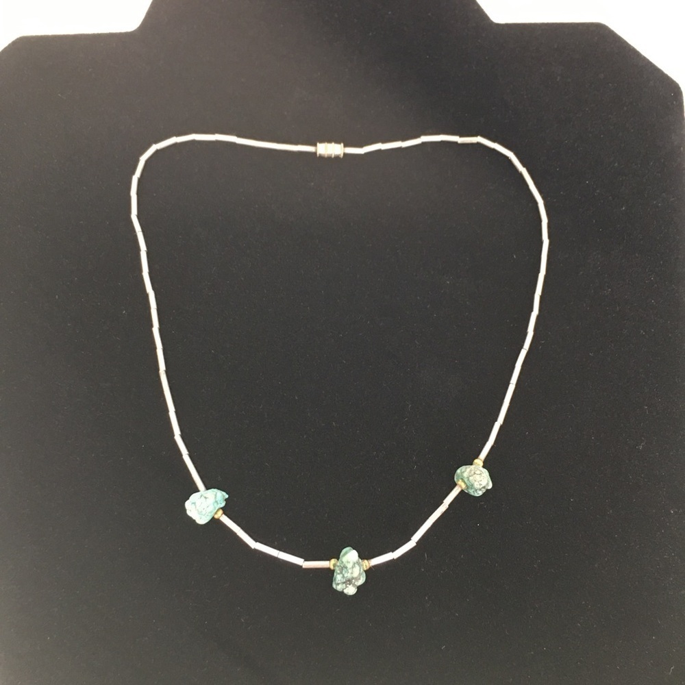 Vintage Bubble Gum Turquoise Sterling Silver Necklace Beaded Old Estate Jewelry - Picture 4 of 9